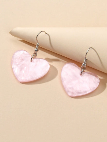 Valentine's Day Women Girl Gift Pink Heart Korean Acrylic Drop Trendy Earrings-2