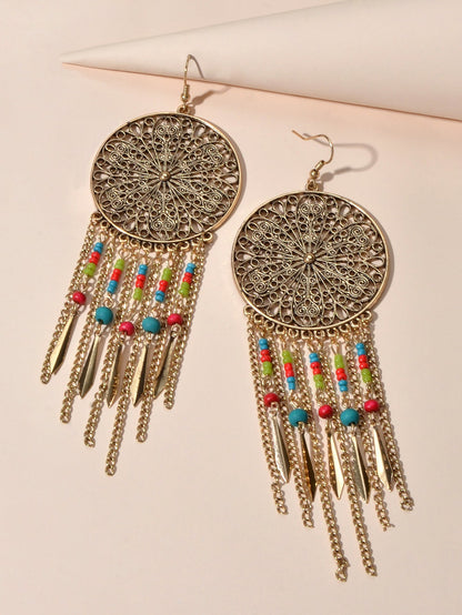 Antique Ethnic Jewellery Multicolour Seed Beads Tassel Dangle Bohemian Earrings-2