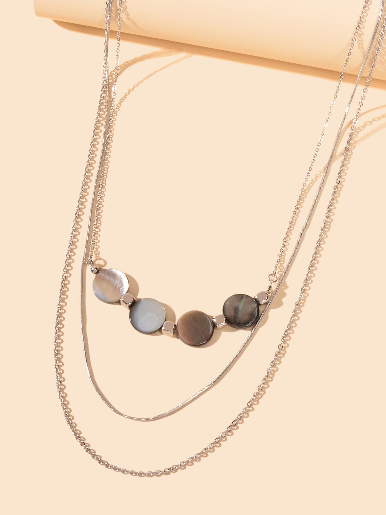 Multi-layer Silver Chain Shell Beads Chain Necklace Party Decoration Jewellery-2