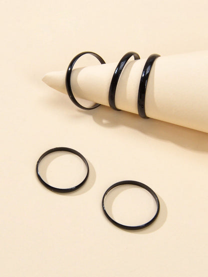 5pcs Punk Minimalist Simple Gothic Black Midi Stackable Finger Knuckle Rings set-2