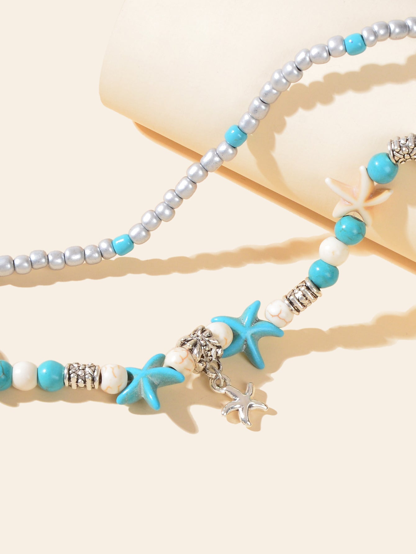 Blue Seed Beads Turquoise Layered Starfish Anklets Bohemian Foot Ankle Jewellery-2