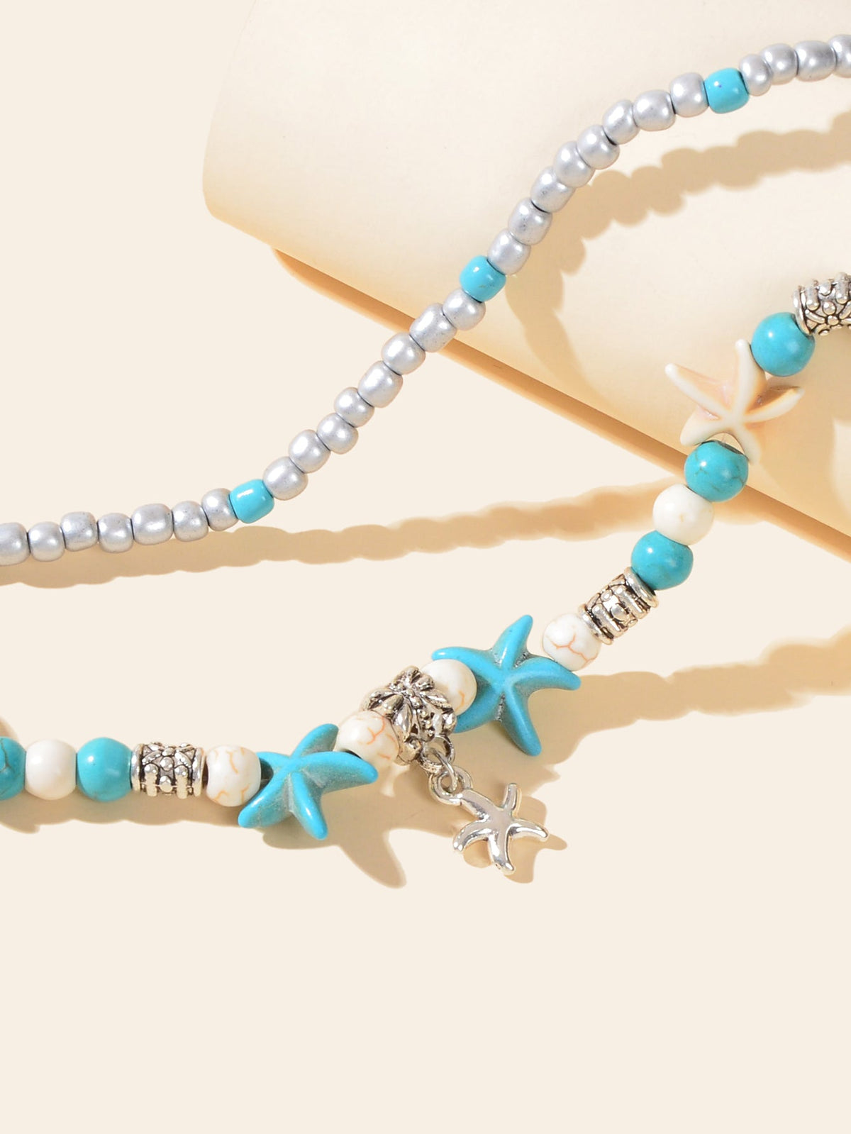 Blue Seed Beads Turquoise Layered Starfish Anklets Bohemian Foot Ankle Jewellery-2