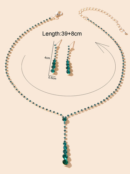 Long Drop Dangle Rhinestone Earrings Necklace Wedding Bridal Party Jewelry Set-2