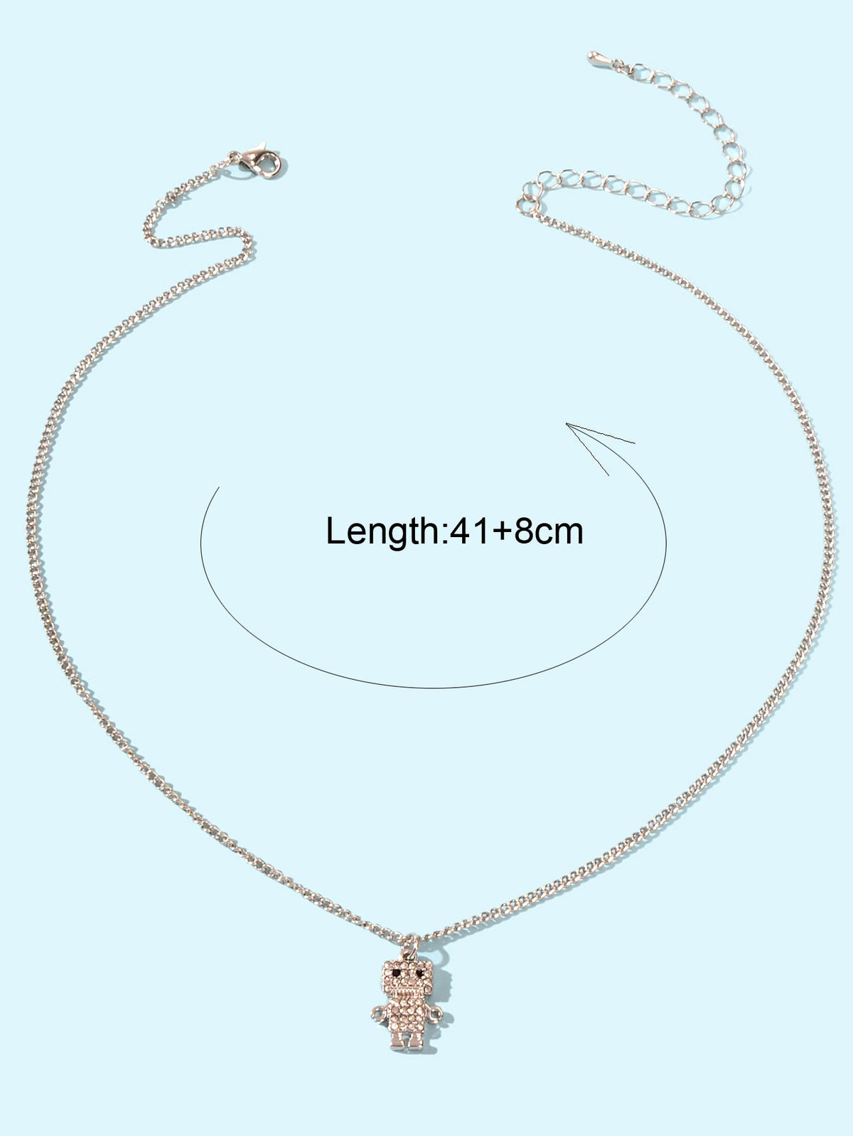 Personality Creative Silver Chain Rhinestone Decoration Robot Pendant Necklace-2