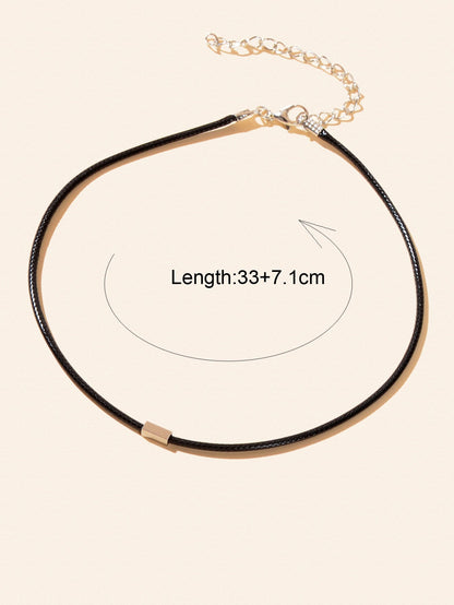 Rock Hip Hop Style Jewellery Metal Decor Black PU Leather Choker Collar Necklace-3