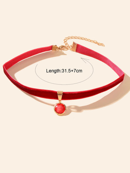 Retro Accessories Red Velvet Round Charm Choker Collar Necklace Festival Jewelry-2