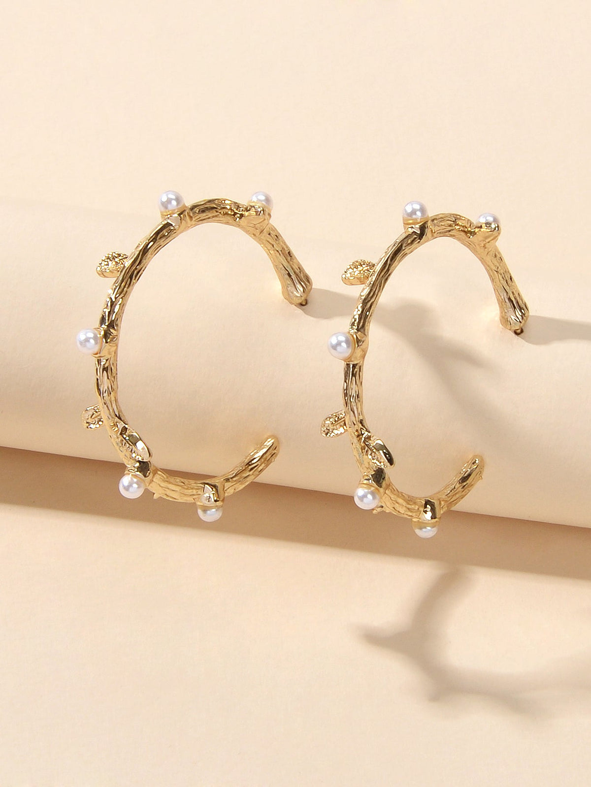 Designer Metal Pearl Branch C Shape Hypoallergenic Hoop Earrings Nice Collection-2