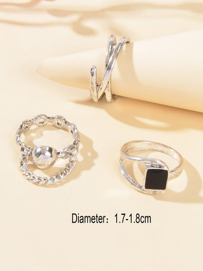 3 pcs Punk Silver Hollow Carved with Chain Statement Stacking Knuckle Rings set-2