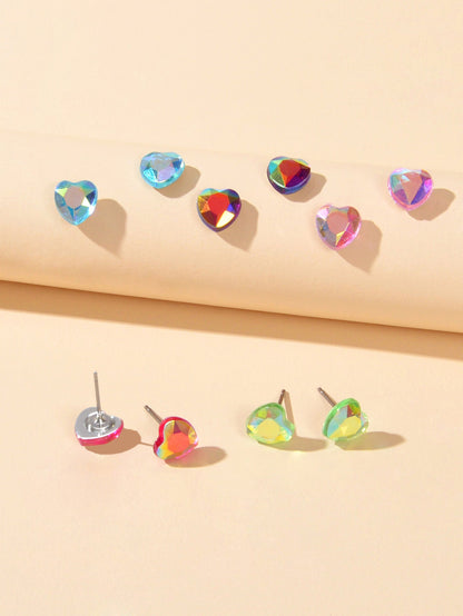 5pairs Funny Gifts Candy Color Small Heart Stud Earrings Lovely Ladies Jewellery-2