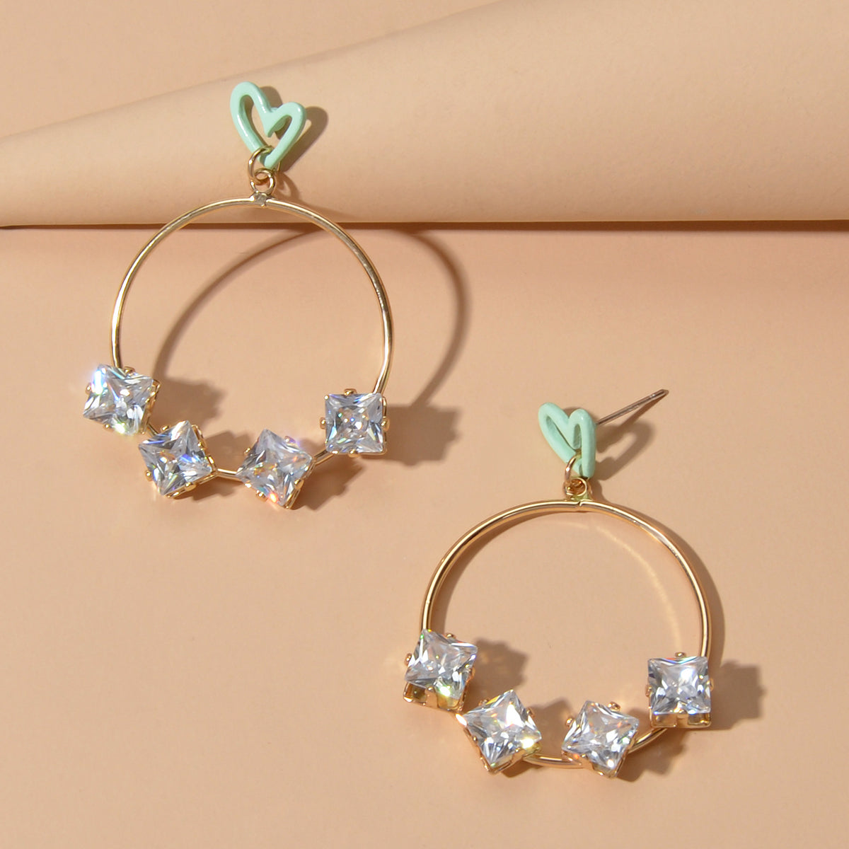 Trendy Simulated Diamond Love Heart Circle Dangle Earrings Nice Collection Gift-2