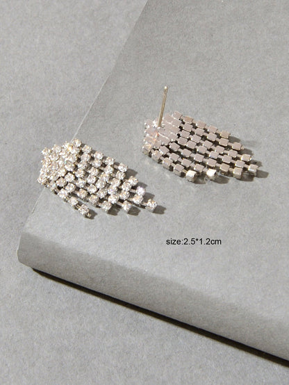 Sparkly Full Rhinestone Chandelier Tassel Linear Drop Earrings Bridal Jewellery-2