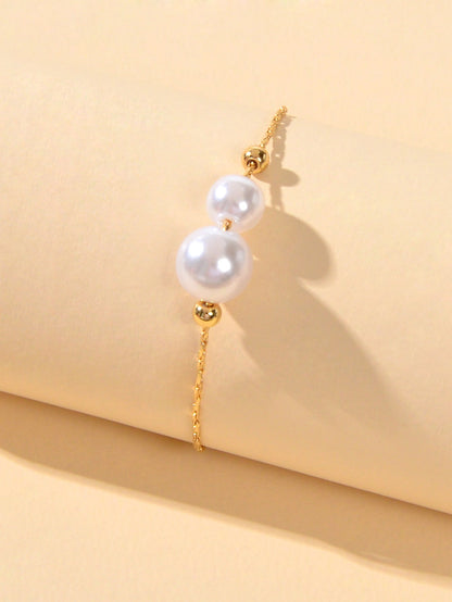 Wedding Party Wear Jewellery Gold Chain Pearl Beads Adjustable String Bracelets-2