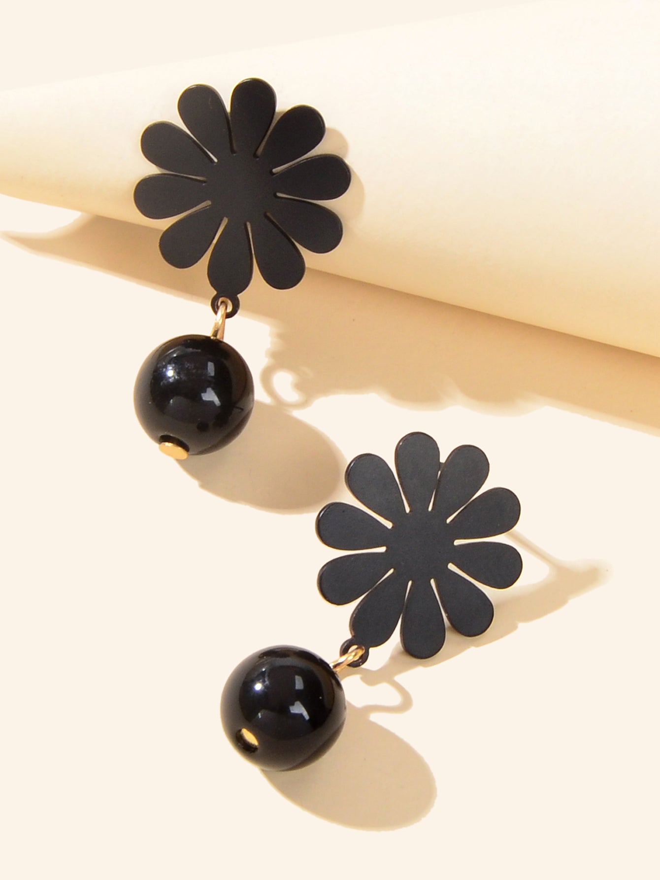 Black Flower Beads Dangle Pierced Personality Earrings Unique Chic Women Gift-2