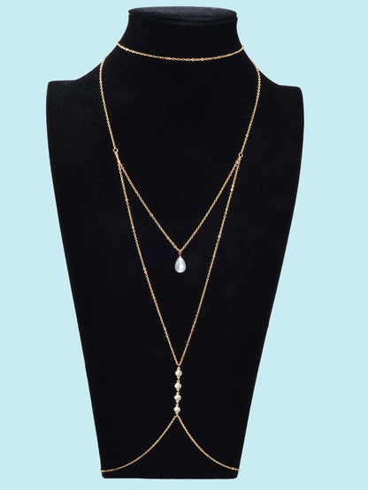 Pearl Pendant Multi-Layered Gold Body Chain Exquisite Statement Accessory-3