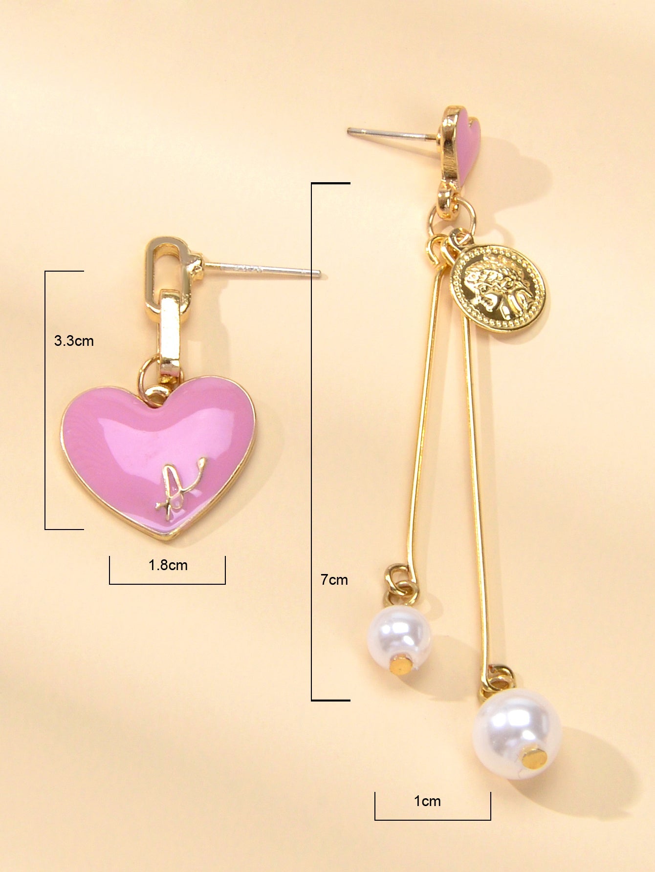Valentine's Day Jewellery Pearl Cion Charm Pink Enamel Heart Asymmetric Earrings-2