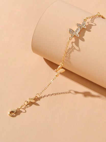 Rhinestone Decor Silver Butterfly Charm Chain Bracelet Best Friends Funny Gifts-2