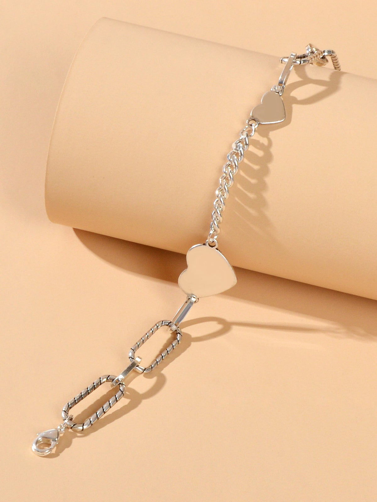 Punk Style Silver Layered Big Link Chain Heart Bracelets Women Trendy Jewellery-2