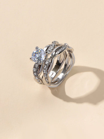 Simulated Diamond Finger Wedding Engagement Ring 2pcs Luxury Women Band-2