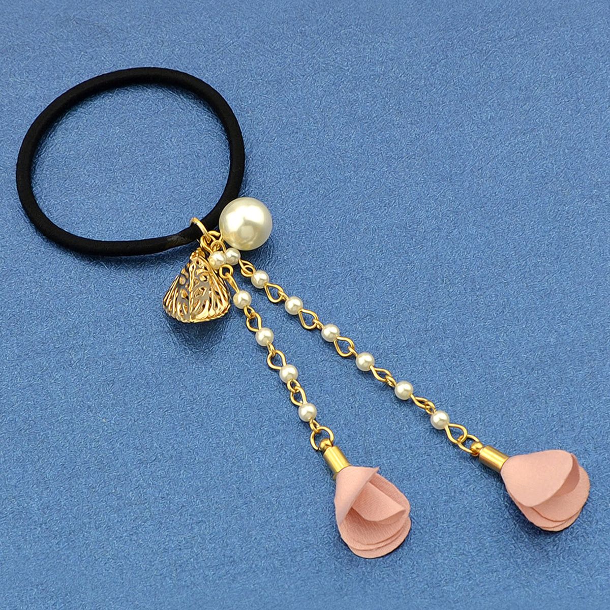 Hair Holder Accessories Pearl Long Chain Headwear Petal Elastic Hair Ties Ropes-3