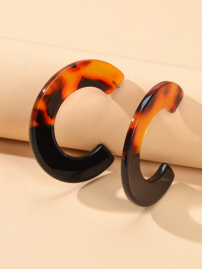 Bohemian Retro Jewellery Amber Color Acrylic Hoop Huggie Pierced Stud Earring-2