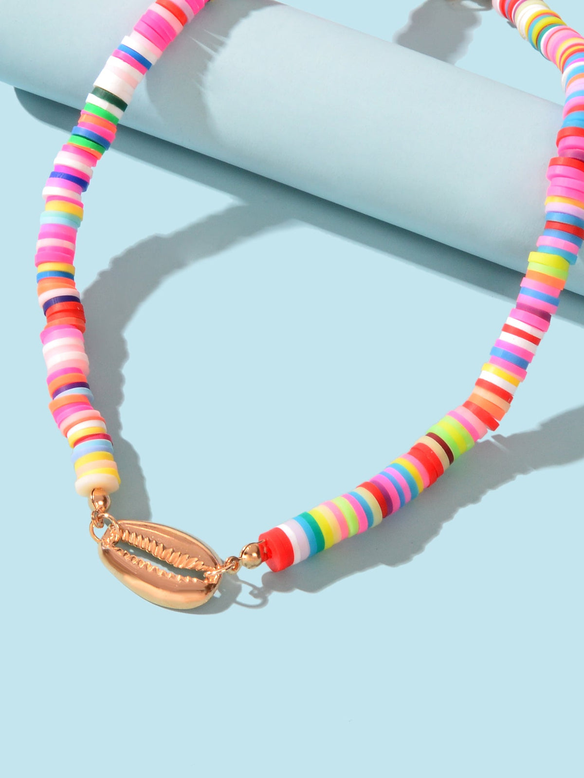 Surfer Choker Polymer Clay Necklace Boho Colourful Vinyl Disc Shell Collar Gift-2
