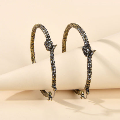 Punk Vintage Rhinestone Antique Gold Snake Big Hoop Earrings Hip Hop Jewellery-2