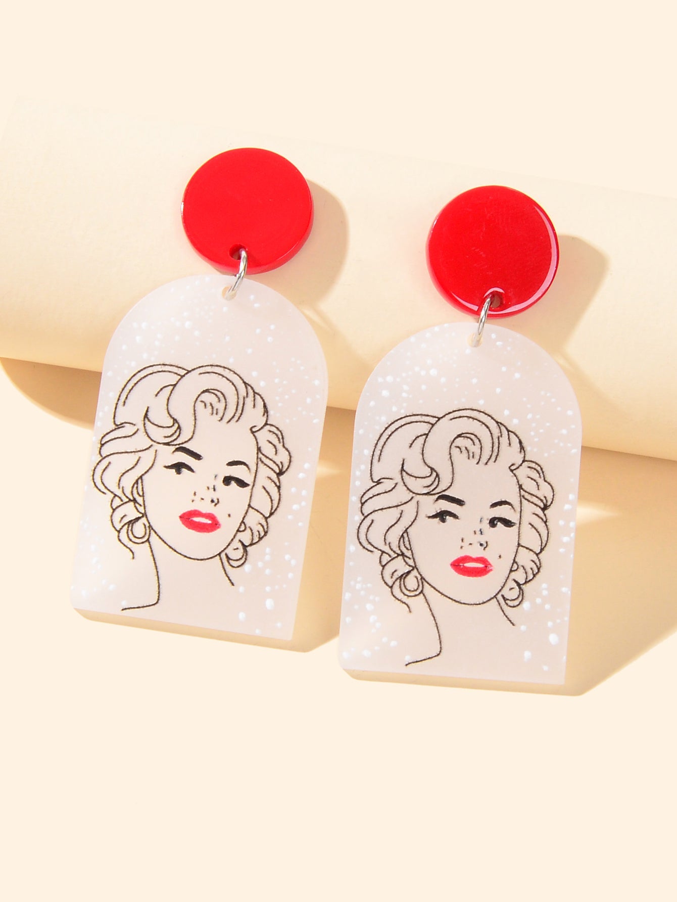 White Red Acrylic Geometric Portrait Pattern Lightweight Earrings Party Jewelry-2