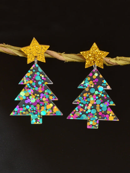 Sparkling Colorful Sequin Star Christmas Tree Dangle Earrings Festival Jewellery-2
