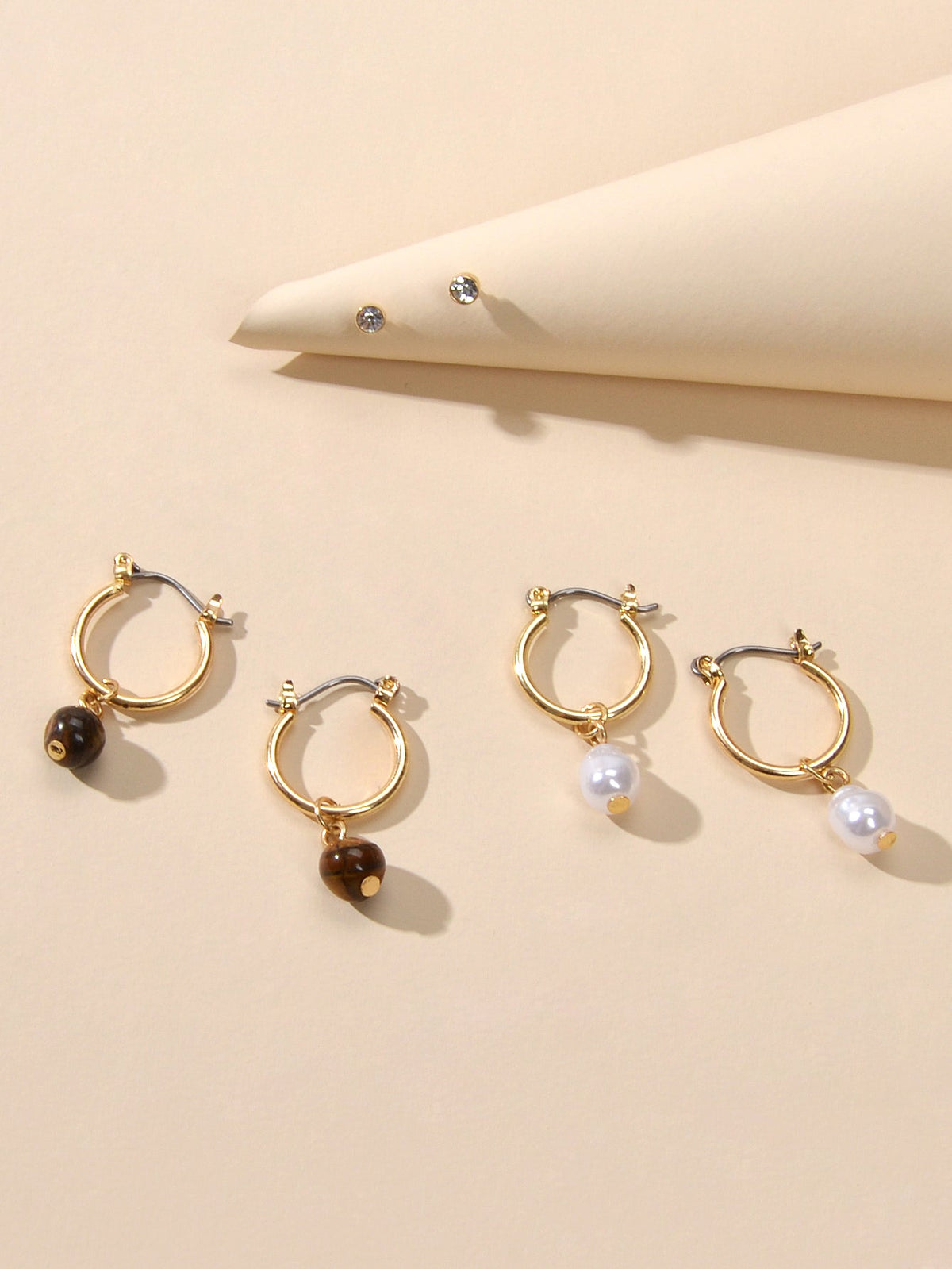 3 pairs Ear Jewellery Pearl Beads Charm Hoop Earrings set Rhinestone Studs Gift-2