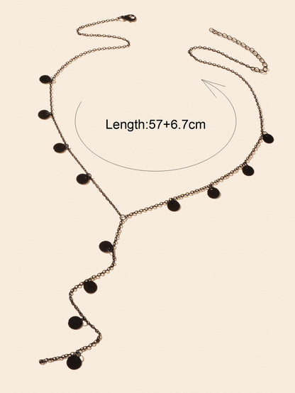Stylish Jewellery Black Disc Charm Y Style Long Chain Pendant Necklace for Women-3