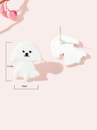 Tiny White Dog Puppy Stud Earrings Cute Teens Girls Women Dainty Jewellery Gift-2