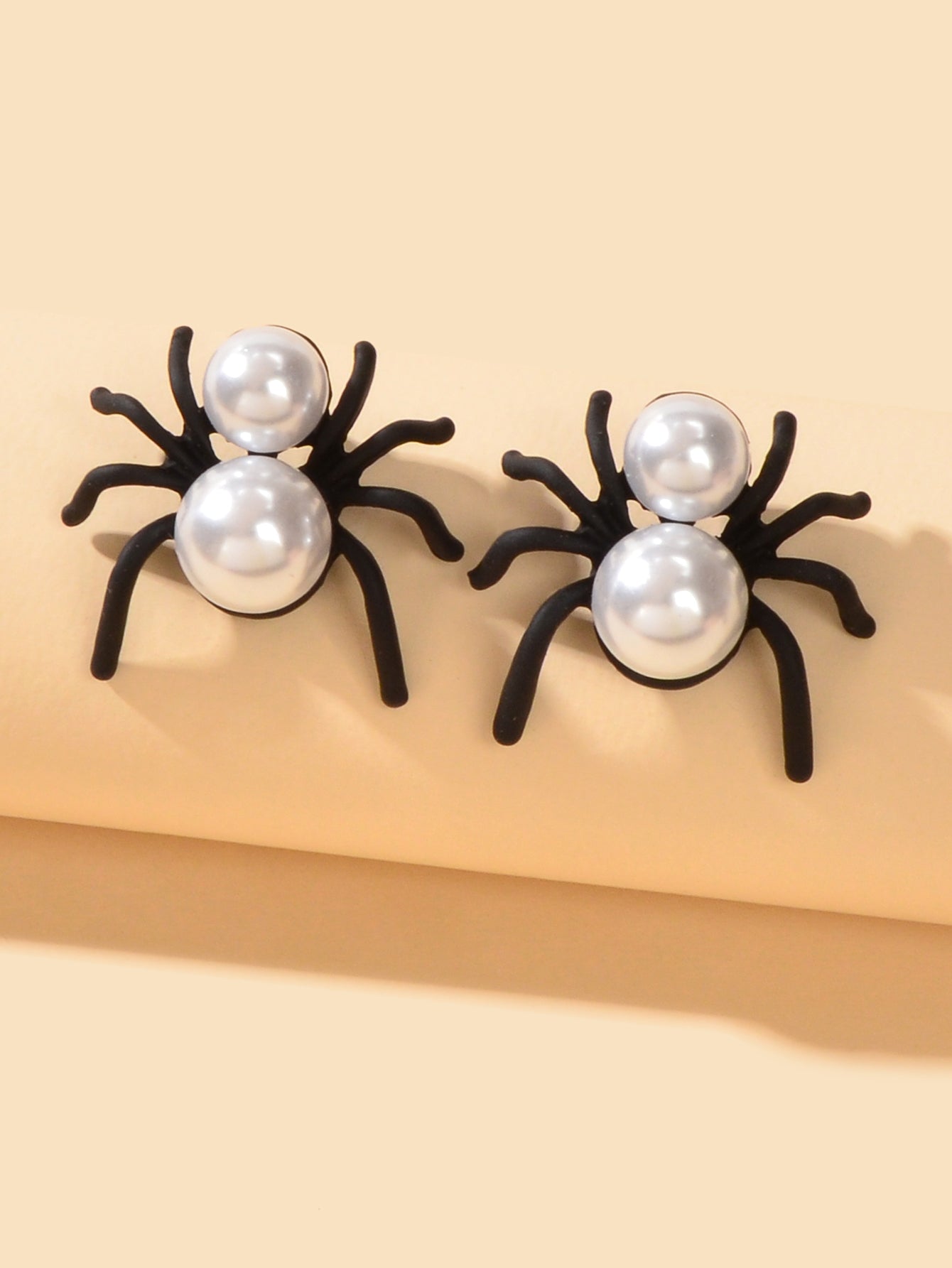 Faux Pearl Black Spider Stud Earrings Girls Costume Party Exaggeration Accessory-2