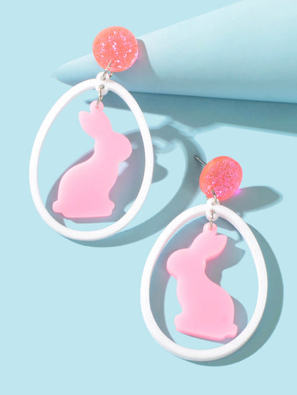 Cute Pink Rabbit Cartoon Animal Acrylic Dangle Aesthetic Lovely Bunny Earrings-2