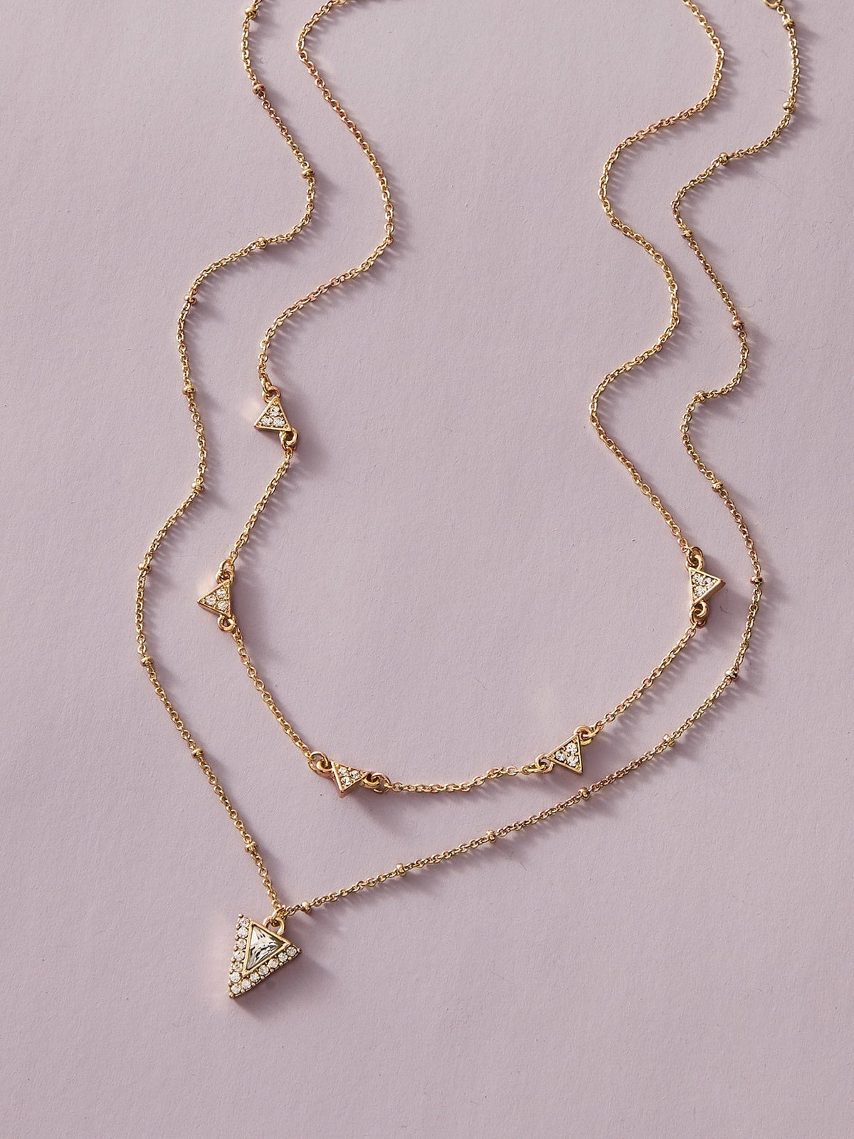 Ladies Jewellery Double layer Gold Chain Rhinestone Triangle Charm Necklace Gift-2