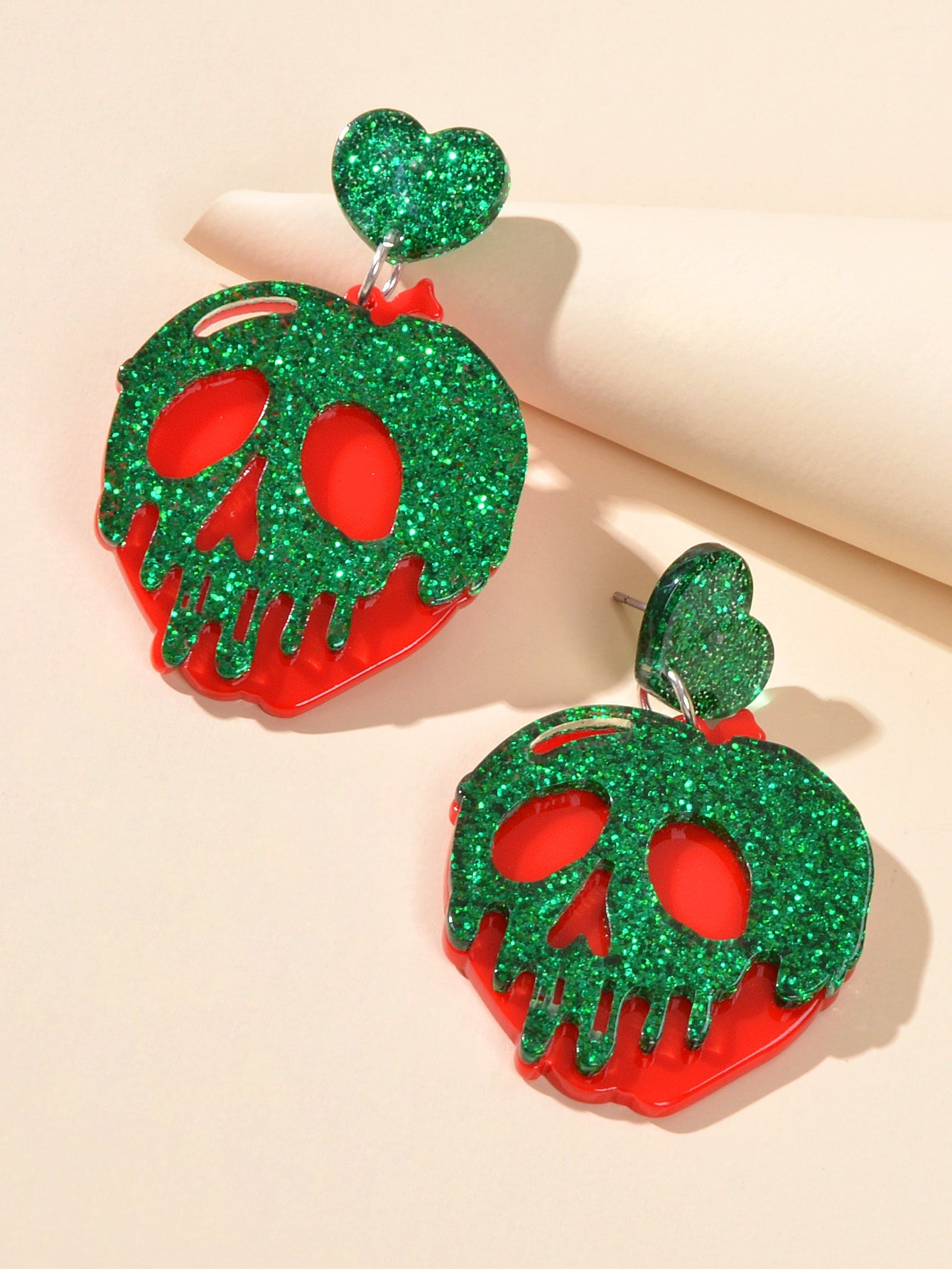 Personality Creative Jewelry Red Strawberry Green Skull Punk Rock Weird Earrings-2