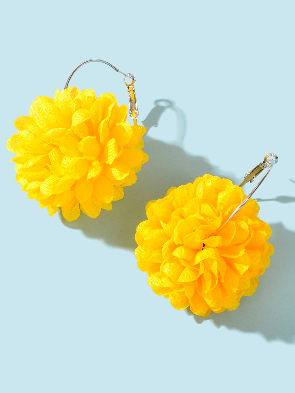 Yellow Hotpink Chiffon Blossom Flower Floral Dangle Hoop Earrings Wedding Gift-2