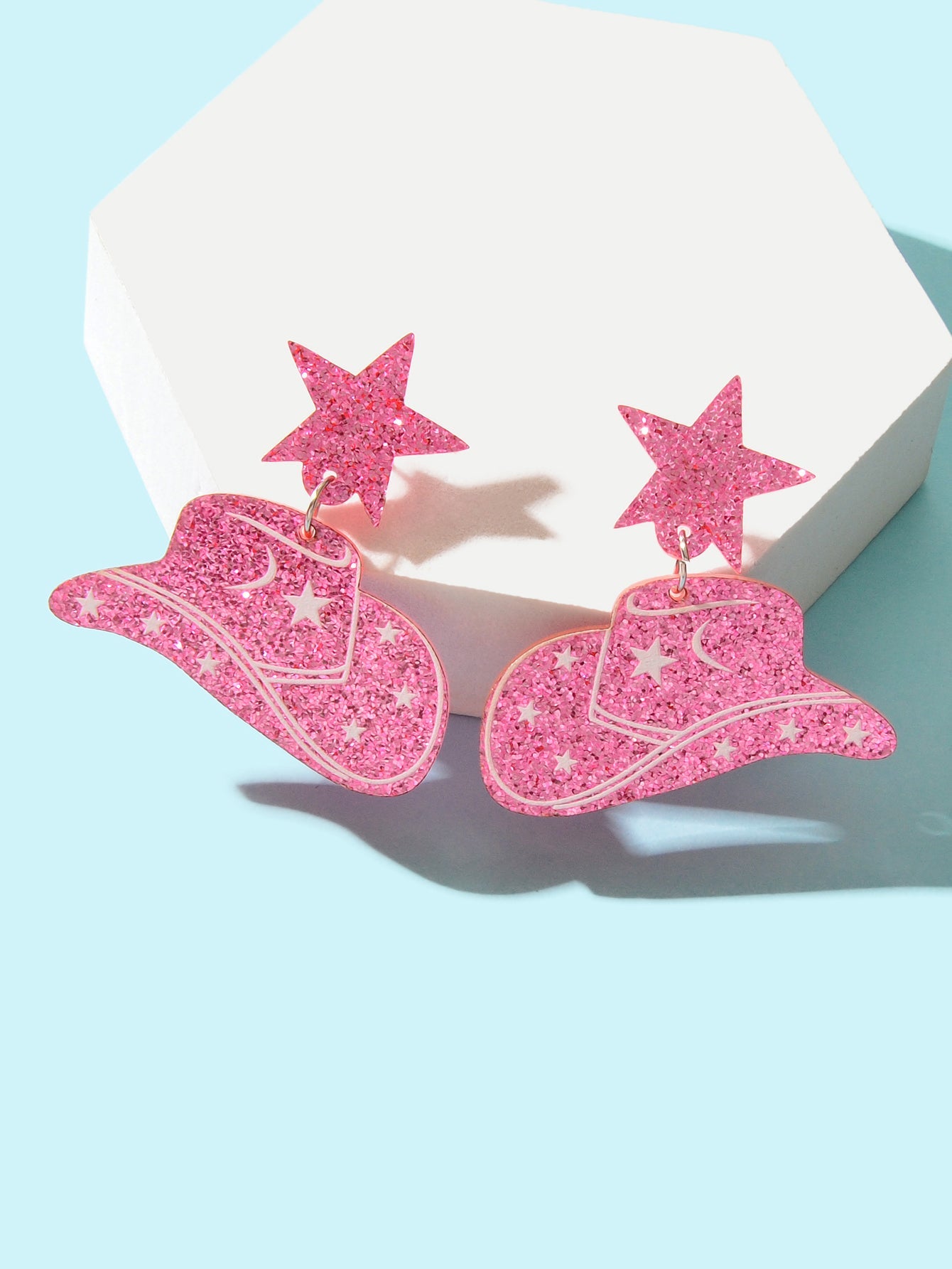 Sparkling Y2k Style Pink Acrylic Cowboy Hat Star Earrings Women Party Jewellery-2