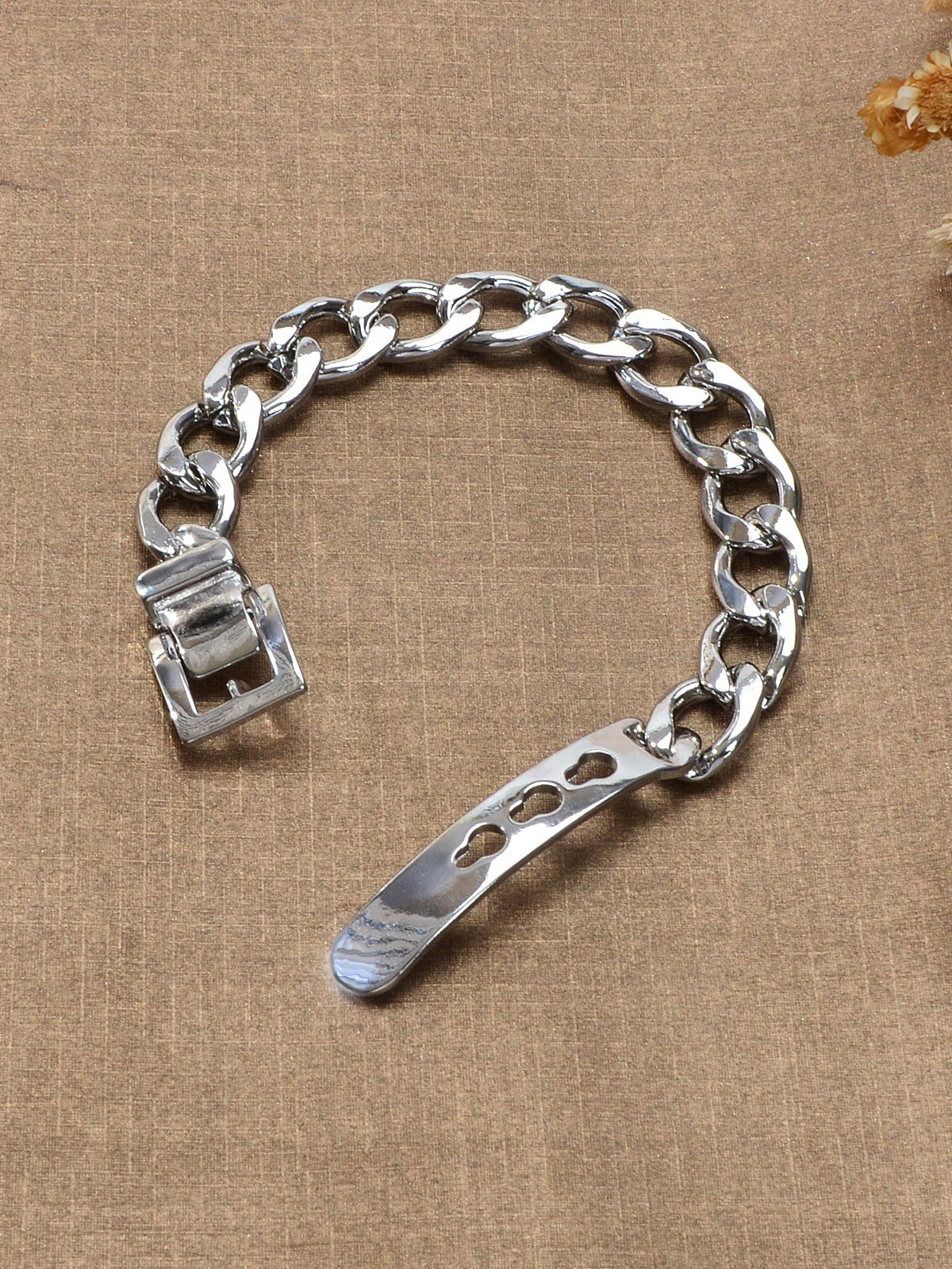 Punk Goth Hip Hop Style Silver Stainless Steel Thick Belt Shape Bracelet Gift-2