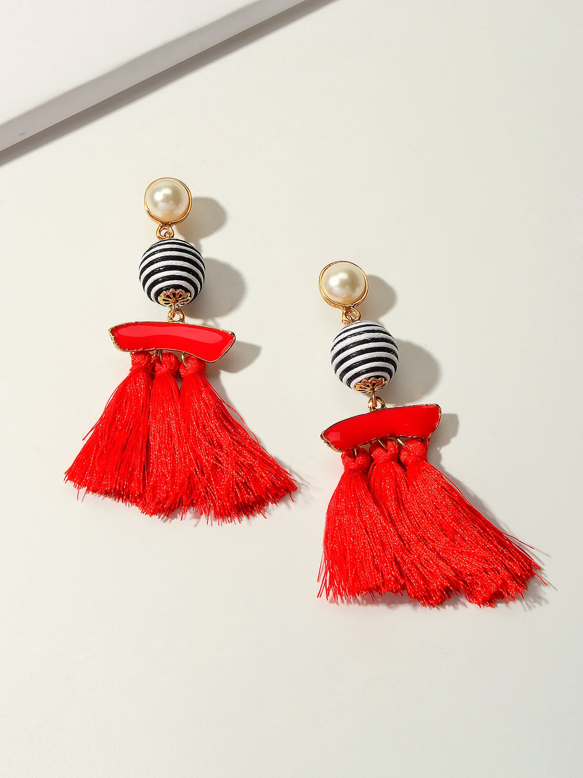 Bohemian Jewellery Ball Black Beige Tassel Dangle Traditional Ethnic Earrings-2