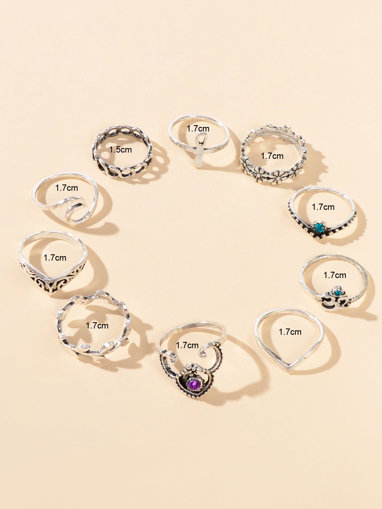 Multiple 10 pcs Antqiue Leaf Flower Geometric Stackable Midi Knuckle Rings set-2