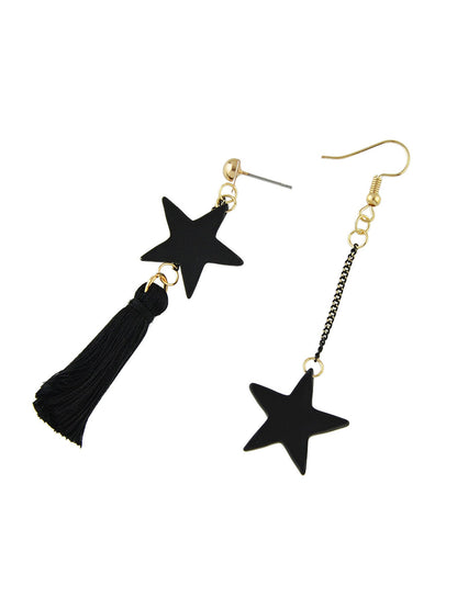 Bohemian Jewelry Black Chain Star Charm Tassel Asymmetric Ethnic Style Earrings-2