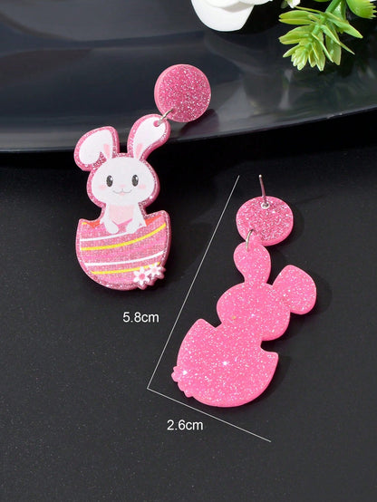 Pink Easter Bunny Pendant Earrings - Festive and Fun Fashion Accessories-3