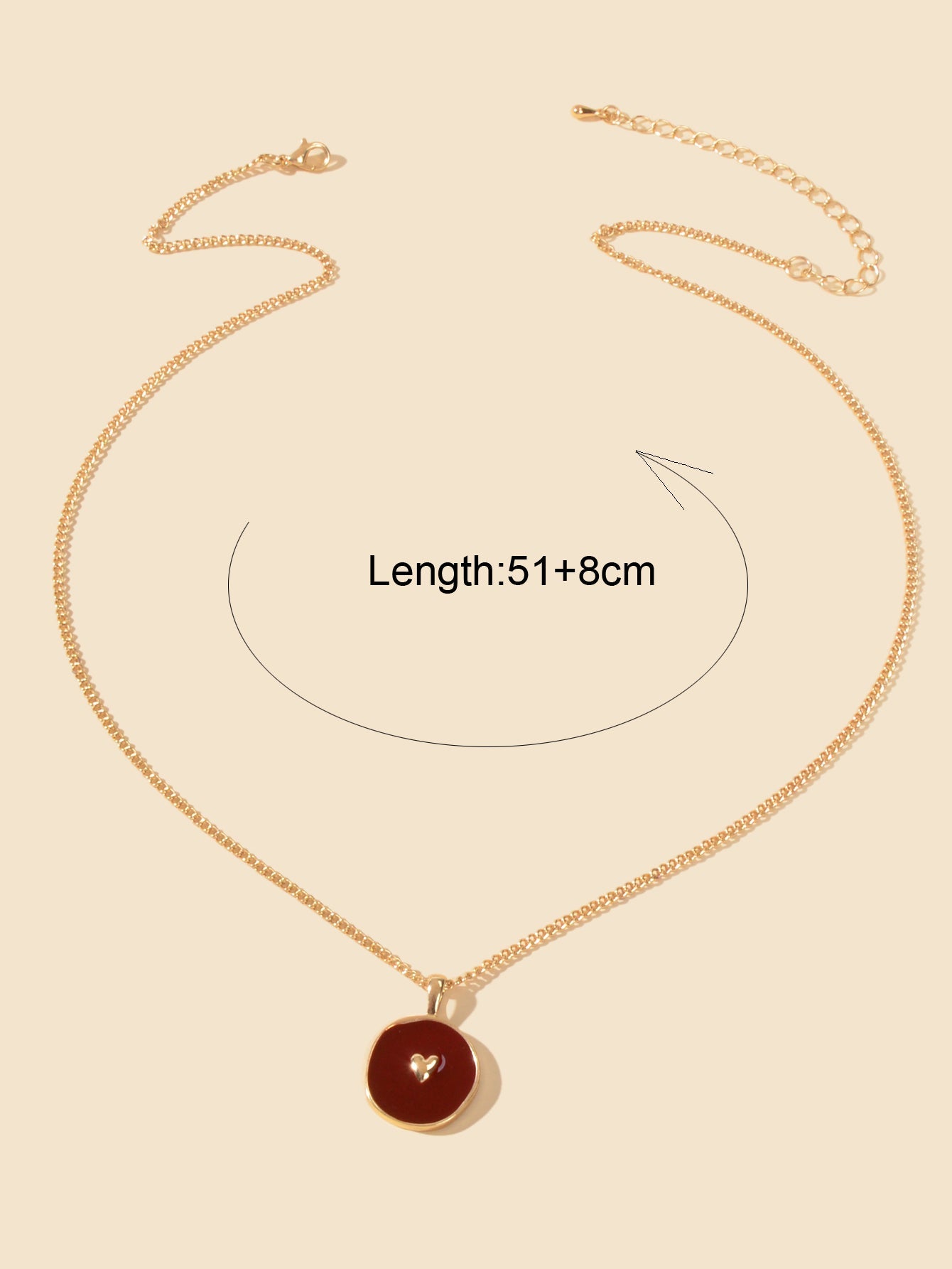 Fashion Accessories Gold Chain Heart Windred Enamel Round Charm Ladies Necklace-2