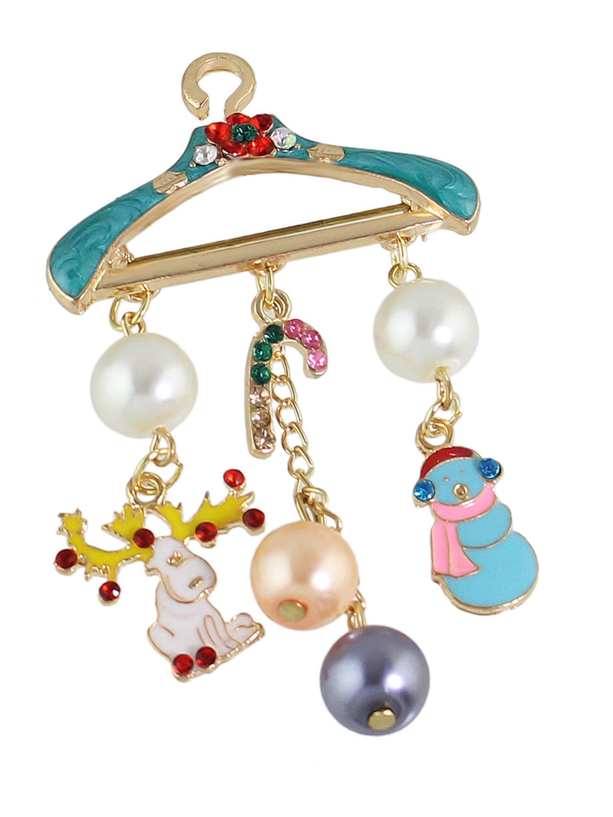 Christmas Pearl Snowman Candy Cane Colorful Coat Hanger Reindeer Brooch Deer Pin-2