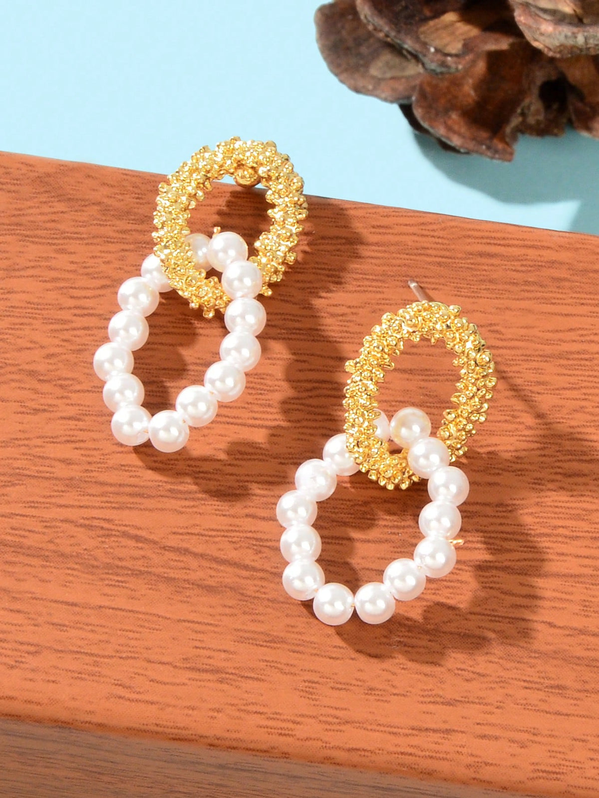 Designer Jewellery Geometric Round Pearl Stud Pierced Hypoallergenic Earrings-2
