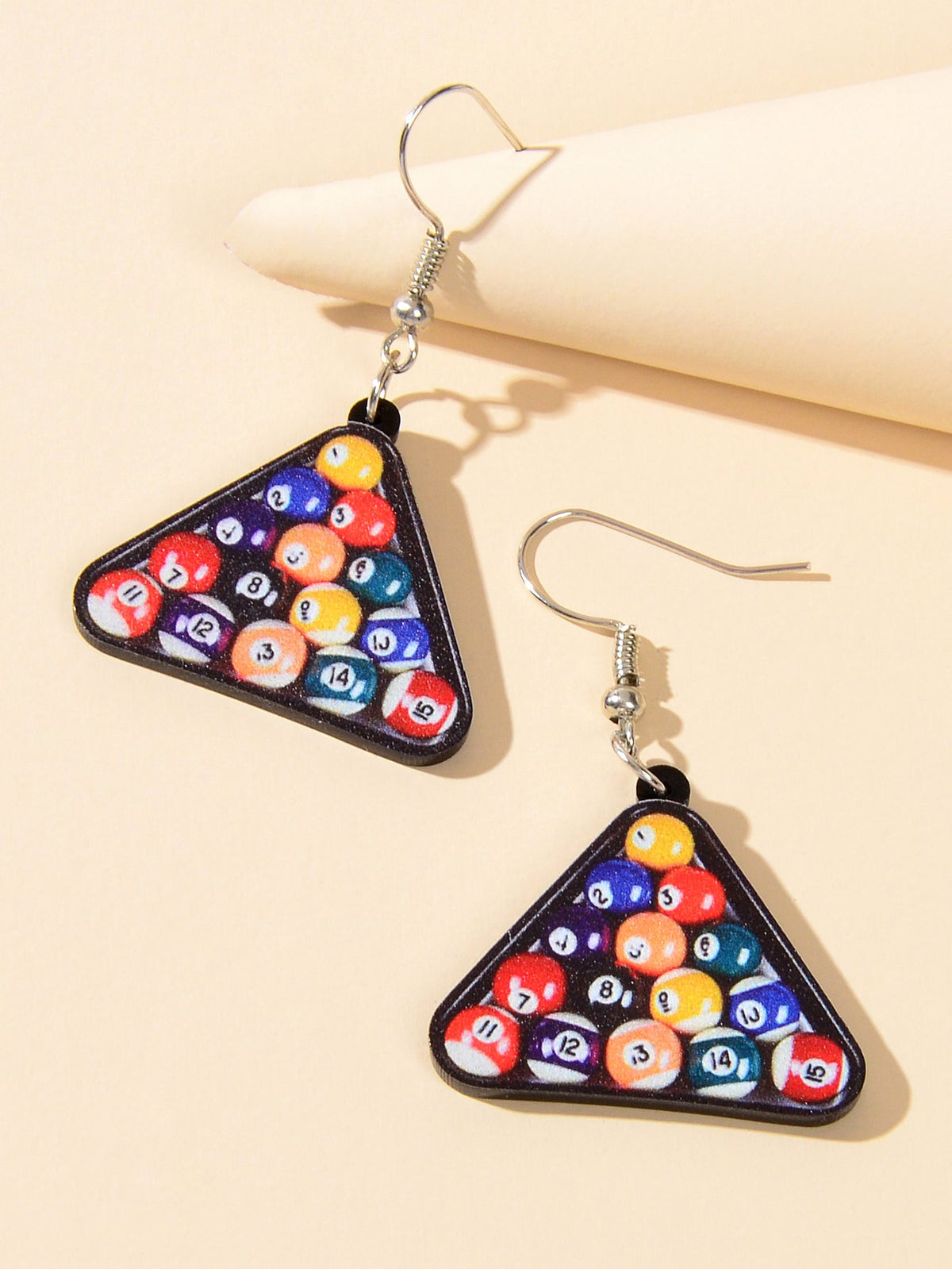 Colorful Pool Snooker Billiard Ball Acrylic Triangle Statement Dangle Earrings-2