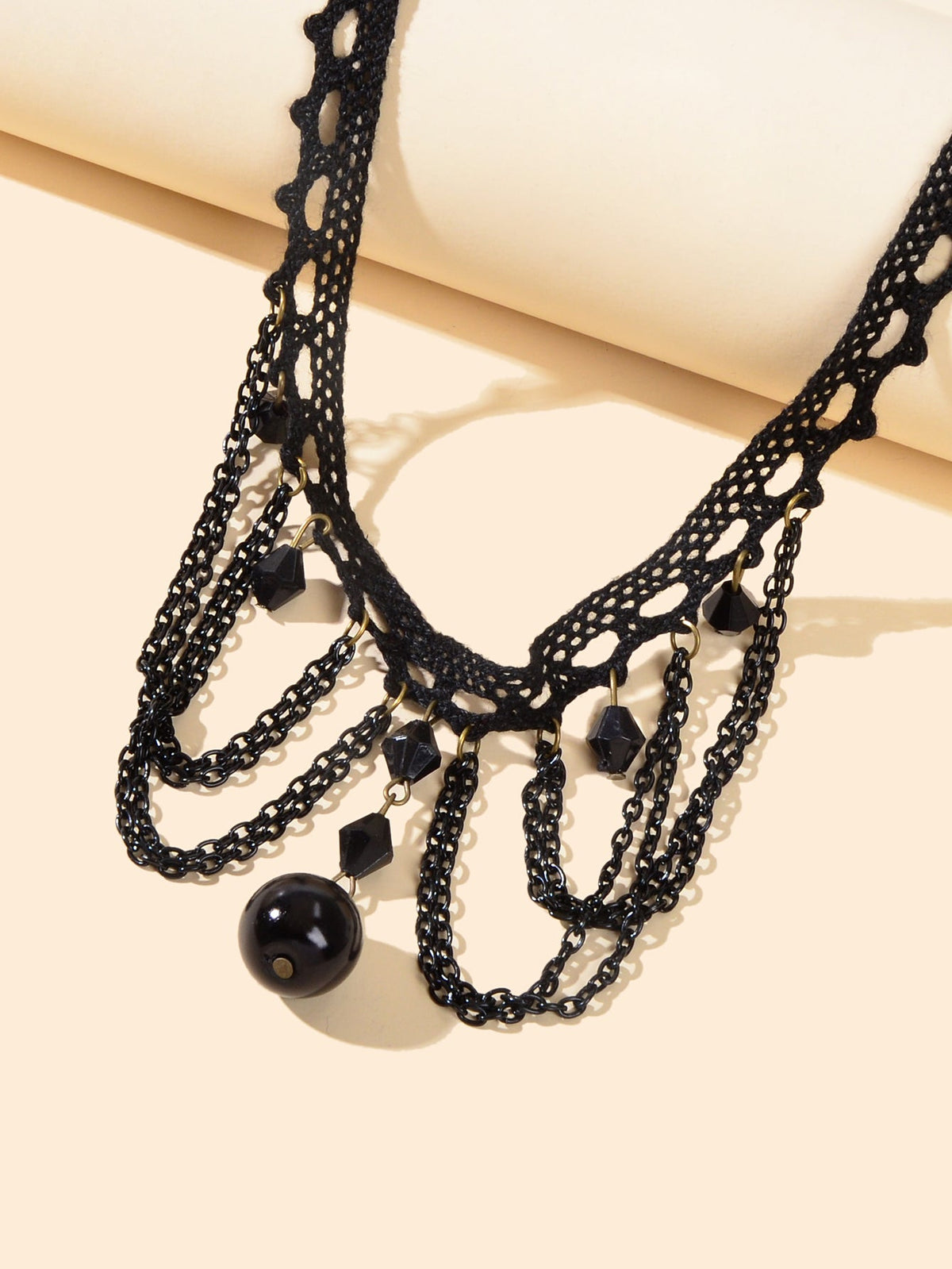 Halloween Retro Necklace Black Bead Charm Lace Neck Tassel Chain Collar Choker-2