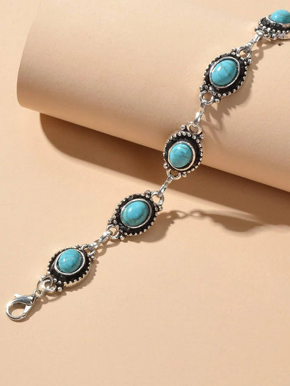Vintage Boho Chic Tribal Ethnic Antique Silver Turquoise Anklet Foot Jewellery-2