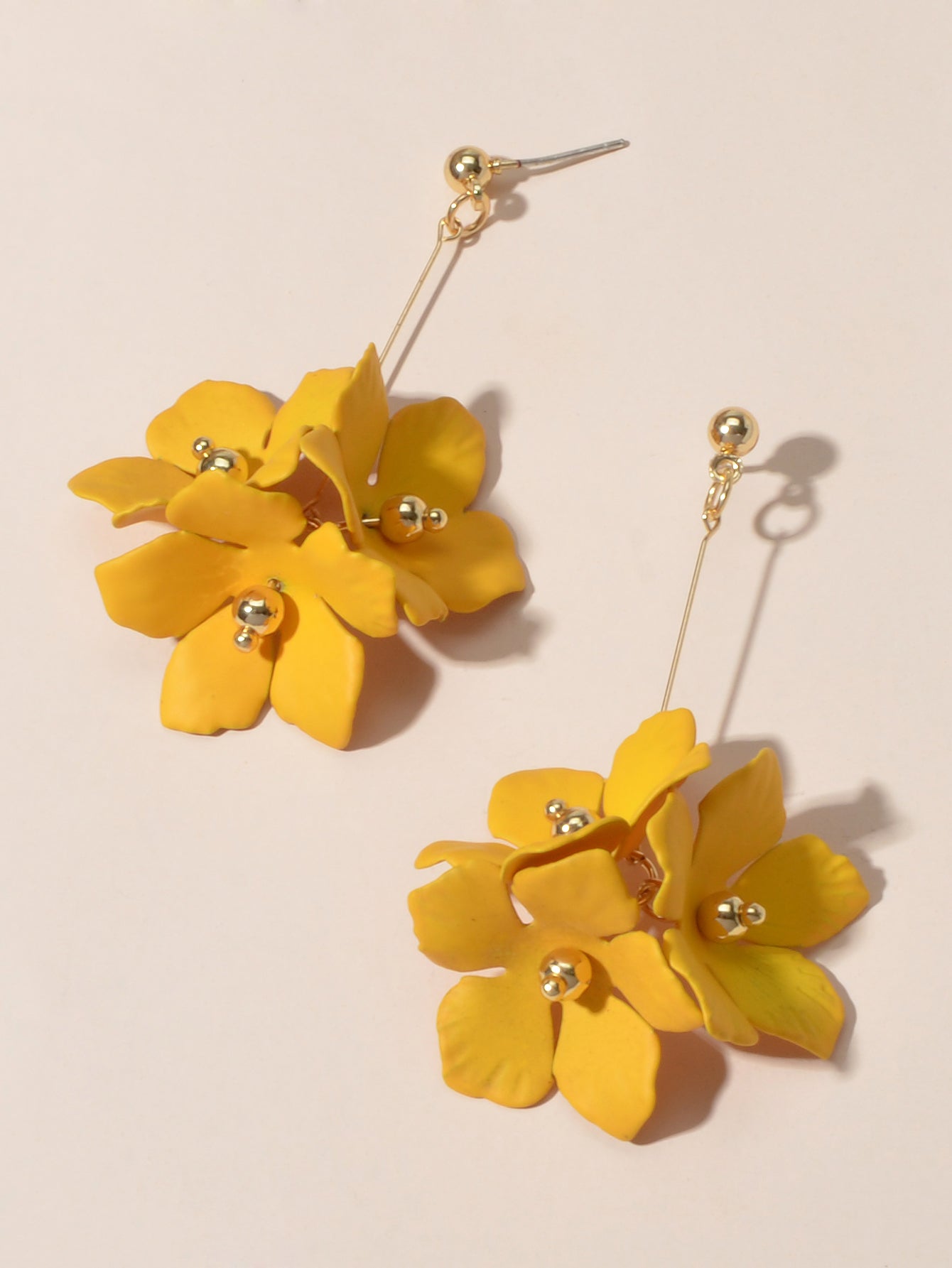 Female Jewelry Trendy Pink Yellow Flower Drop Dangle Pendant Earrings for Women-2