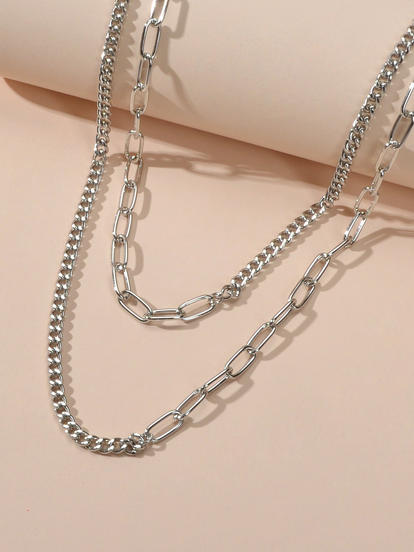 Punk Jewelry Silver Double layer Chain Necklace Wholesale Price Women Accessory-2
